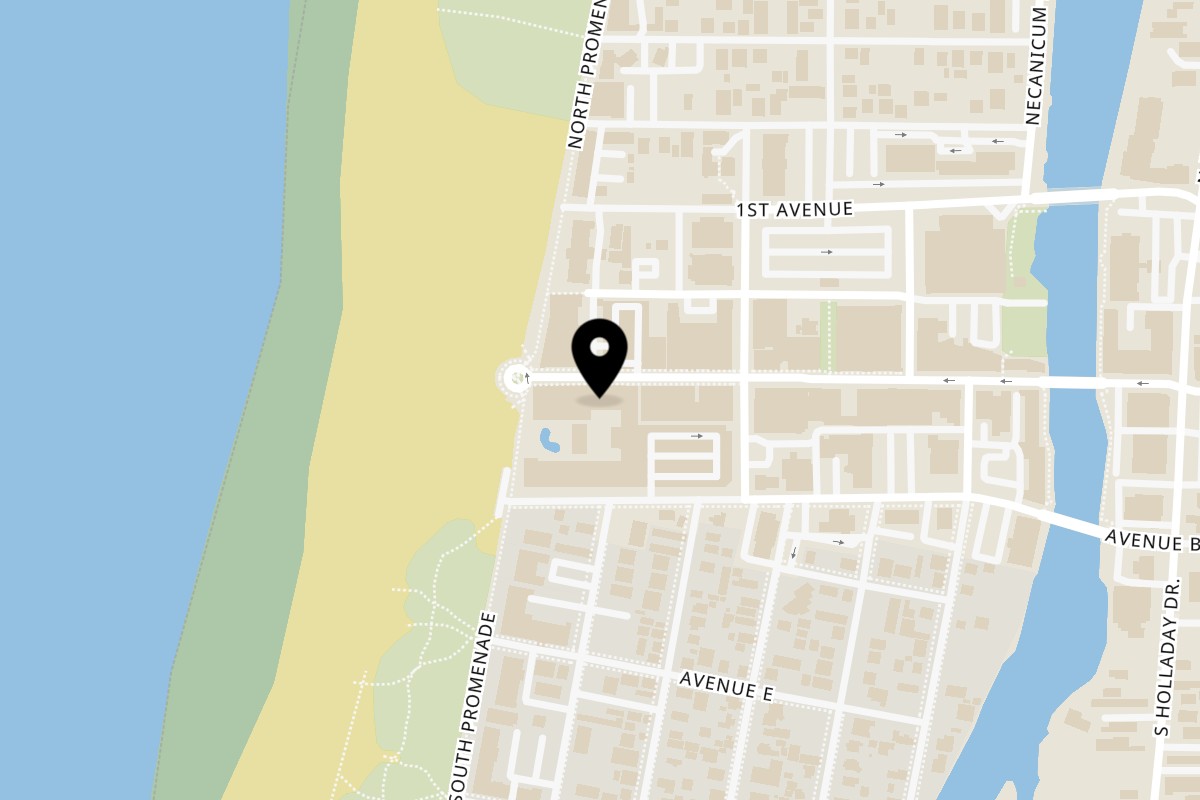 Map showing the location of Beach Day Coffee on 7 Broadway St in Seaside